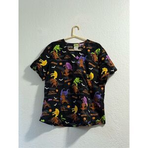 Halloween Scooby Doo Scrub Top Women's XL Zoinks Scooby Black w/Brights Vet